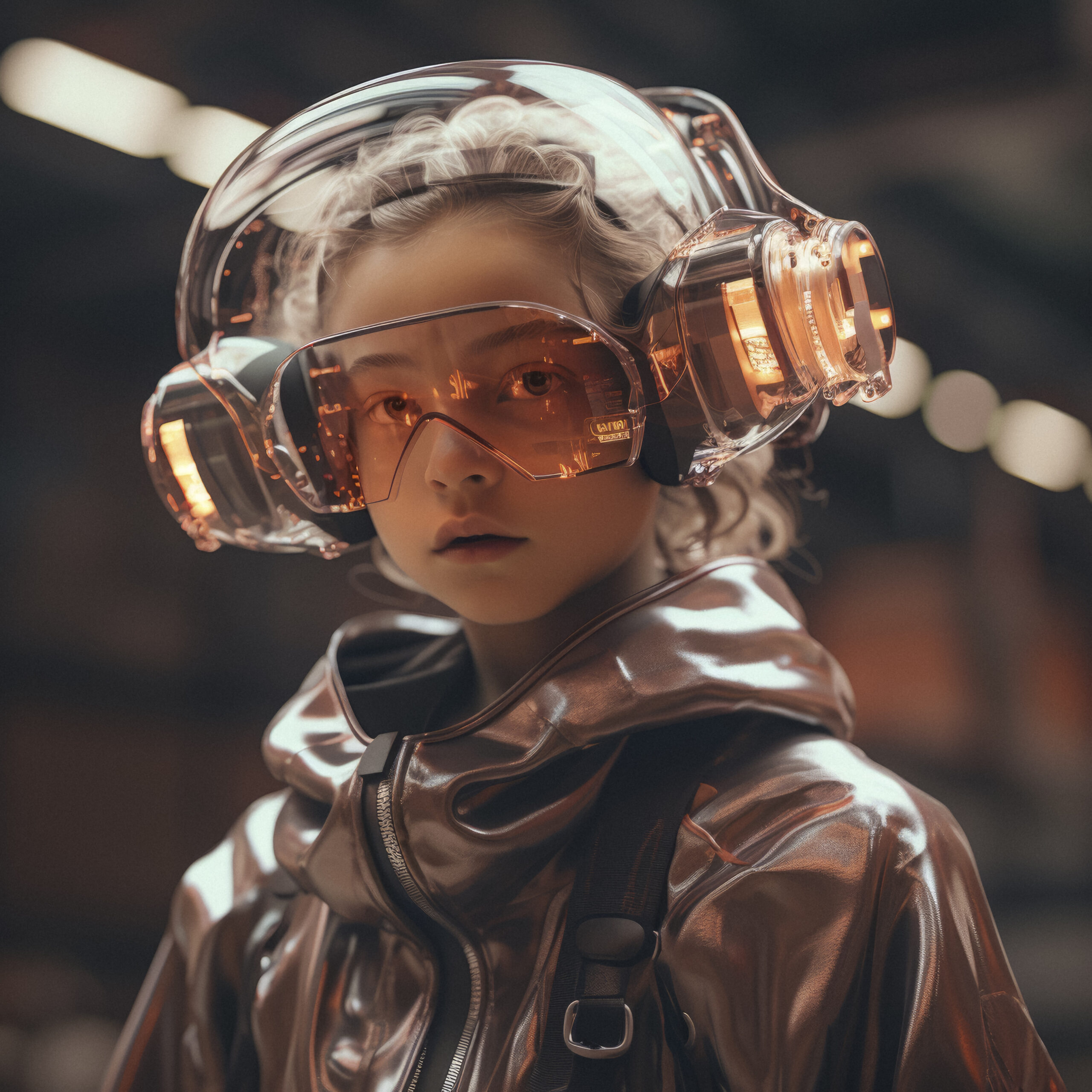 futuristic-portrait-young-girl-with-high-tech 10 years old girl in twitch fashion 2079, transparency, biomimicry fashion, spacer alien, sepia glow, futurism wearable tech, another magazin, by panos cosmatos --ar 1:1 --v 5.2 Job ID: c618a874-ada2-492b-abcd-b0f02941dff9